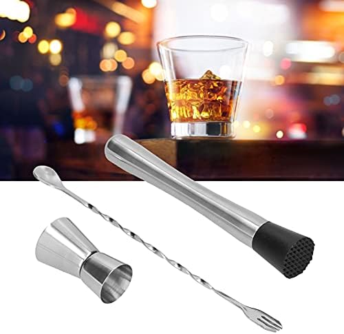 Stainless Steel Cocktail Jigger Muddler Stirring Spoon Set with