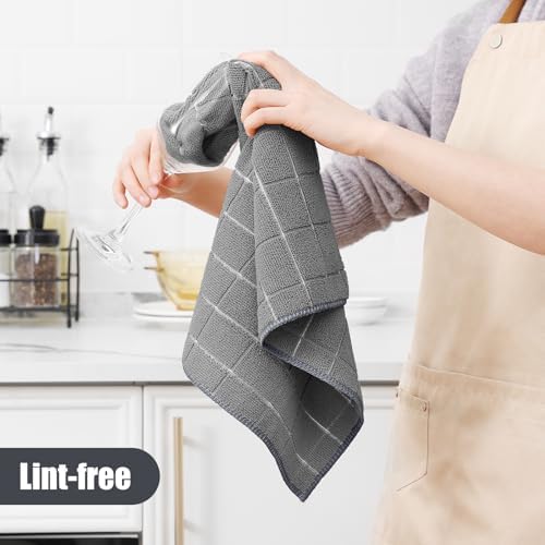 Homaxy Microfiber Kitchen Towels and Dishcloths Sets, 12 Pack, Grey