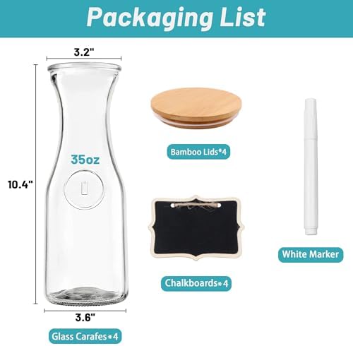Glass Carafe with Bamboo Lid, Round 35 Oz Beverage Dispensers Carafe