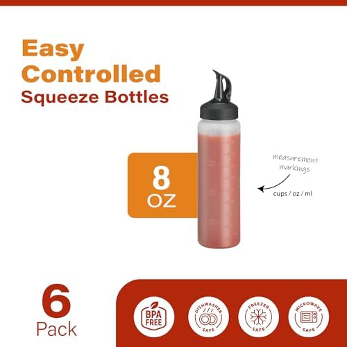 6 Pack Condiment Squeeze Bottles - 8 Oz Squirt Bottles with Leak Proof
