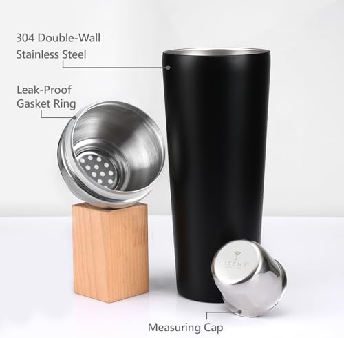 Etens Insulated Cocktail Shaker Black - 23oz Double Wall Vacuum