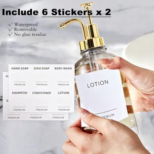 Dish Soap Dispenser Set, Gold, 2 Pack, 18 Oz Clear Bottles