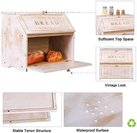 HOMEKOKO Vintage Double Layer Farmhouse Bread Box for Kitchen Counter,White