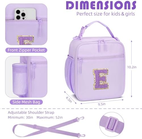 Initial Insulated Lunch Bag for Girls, Purple