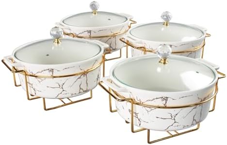 8 Inch Round Ceramic Casserole Dish with Glass Lid, Set of 4