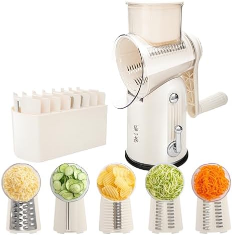 Rotary Cheese Grater, 5-Blade Mandoline Slicer