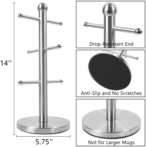 DreamsEden Metal Mug Holder Tree 6 Mugs - Coffee Cup Storage Rack with