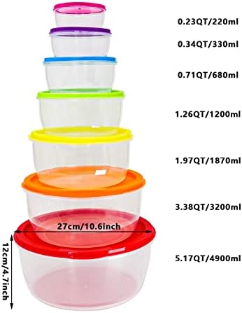 7Pcs Round Mixing Bowl Set Salad Bowl with Airtight Lids Plastic