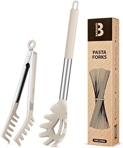 Silicone Spaghetti Spoon and Pasta Tong Set, Khaki