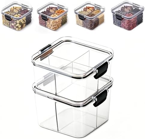 2 Pack 4 Compartment Airtight Food Storage Containers,460 ml Divided