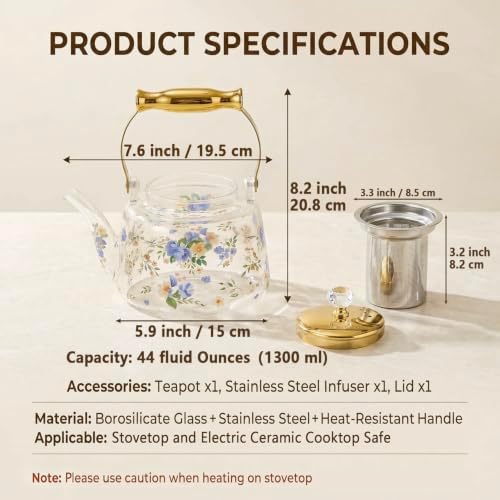 Borosilicate Glass Stovetop Teapot, 44 oz