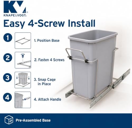 Knape & Vogt Pull-Out Trash Can, 20 Qt, Platinum