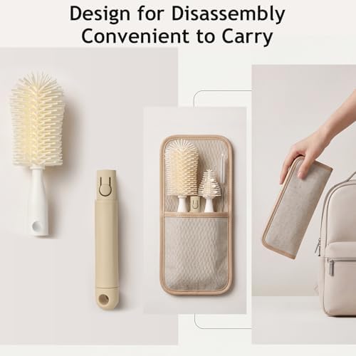 3-Pack Silicone Baby Bottle Brush, Bottle Cleaner, with Convenient