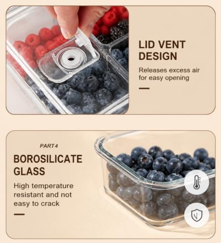 4 Pack Glass Berry Storage Containers for Fridge