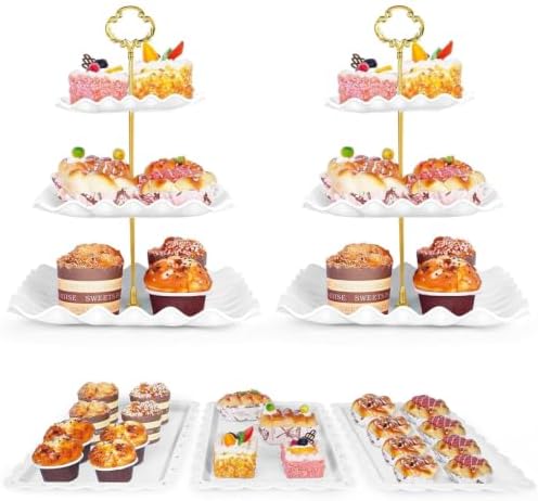 5 Pcs Dessert Table Display Set - 2 Pcs 3-Tier Dessert Display Stands