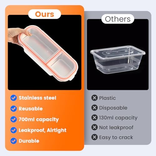 Stainless Steel Snack Containers with Lids, Reusable Condiment Box