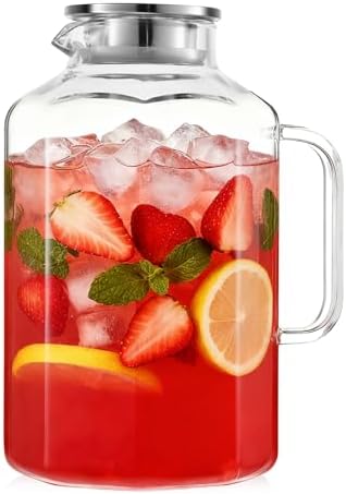 1 Gallon 128oz Octagon Glass Water Pitcher with Lid and Spout, Water