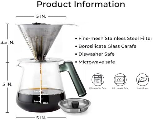 Aquach 28oz Pour Over Coffee Maker, Borosilicate Glass Carafe