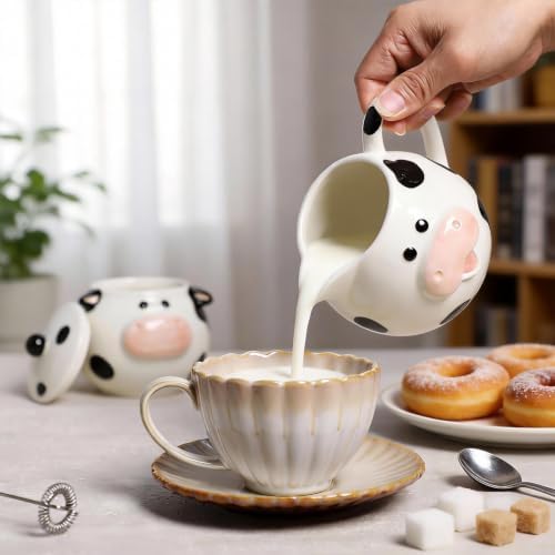 WAIT FLY Funny Cow Ceramic Creamer and Sugar Bowl Set, Cream Pitcher