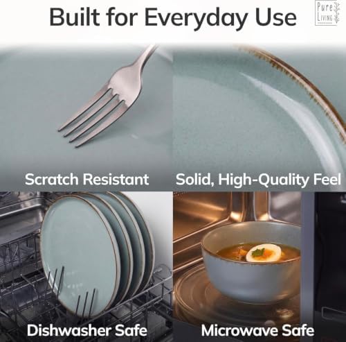 24 Piece Stoneware Dinnerware Set for 8, Handmade Plates and Bowls Set
