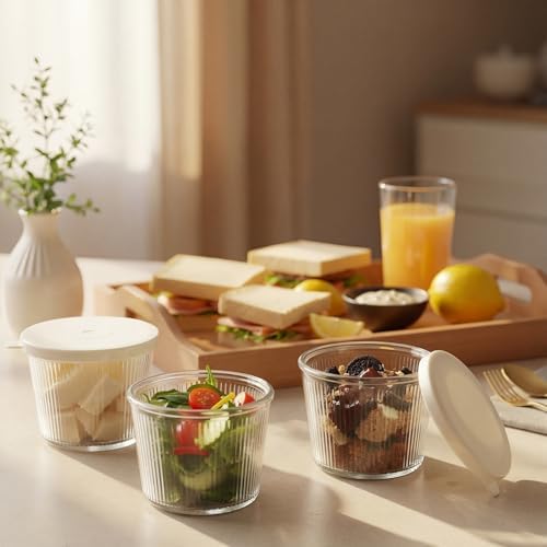 8 Set Small Glass Bowls with White Lids 6.8oz Dessert Pudding Cup