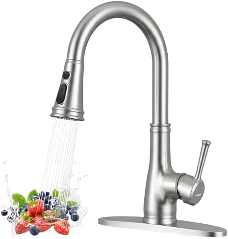 WEWE Vintage Pull-Down Kitchen Faucet, Brushed Nickel