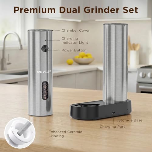 Newise Electric Salt and Pepper Grinder Set, Rechargeable