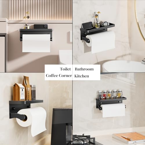Black Wall Mount Paper Towel Holder with Shelf