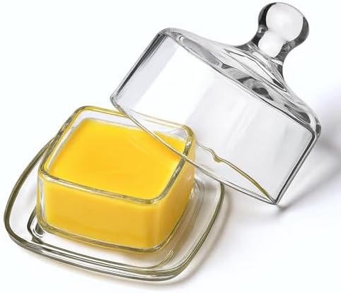 ZOOFOX 2 Pack Glass Butter Dish, Small Glass Butter Keeper with Lid