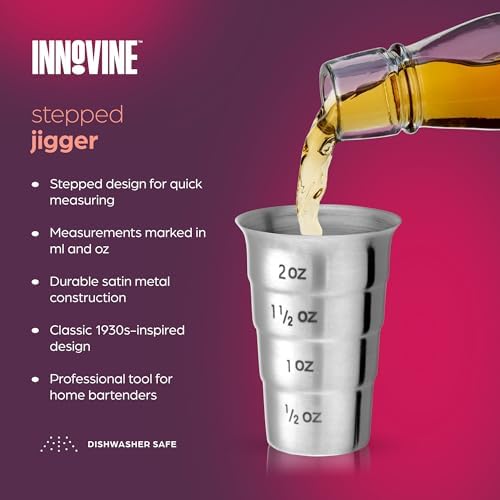 Innovine Stepped Jigger, Durable Satin Metal Finish Drink Measuring