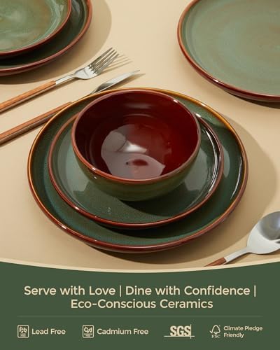 Pokini Ceramic Dinnerware Sets for 8, 24pcs Plates and Bowls Sets Dish Set