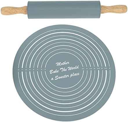 Silicone Rolling Pin Set, Beech Wood Dough Roller with 13.2in Nonstick