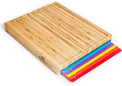 Ginsu Bamboo Cutting Board Set with 6 Mats, Wood Cutting Boards for