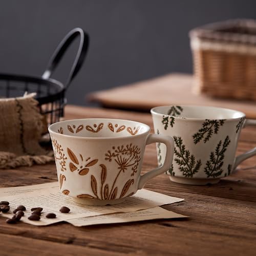 12 oz Vintage Ceramic Coffee Mug Set of 4 - Handmade Stoneware Pottery