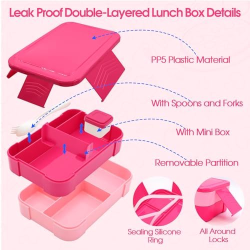 PainZieteg Lunch Box for Girls with 10oz Thermo 6 Compartment Bento