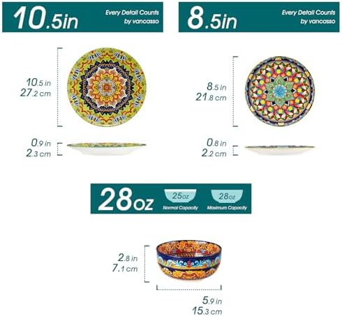 vancasso Plates and Bowls Sets,12-Piece Porcelain Dinnerware Set