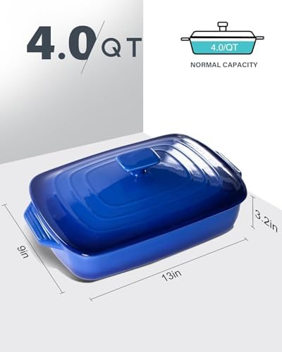 Lareina Ceramic Casserole Dish with Lid, Deep 9x13 Inch & 9 Inches Pie