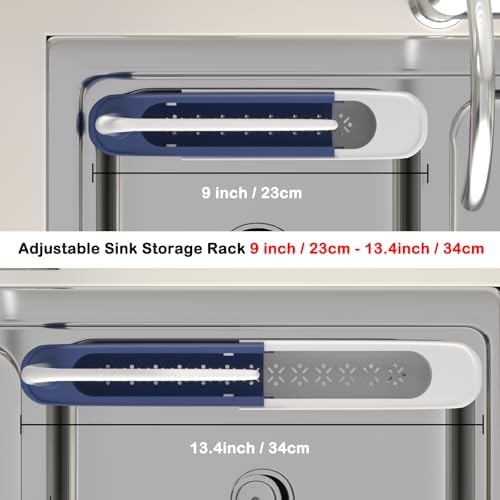 Telescopic Sink Storage Rack with 2 Sponges, Blue