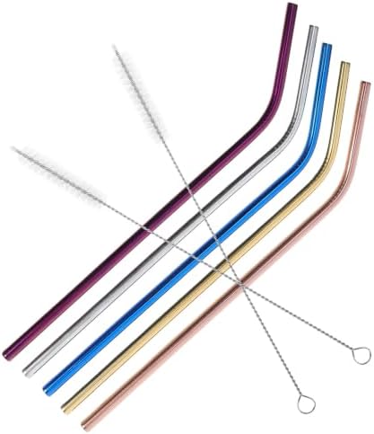 Drinking Straws Bent Straight Designs with Cleaning Brush Set