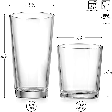 Glaver's Drinking Glasses Set of 12. Glassware set, 6 Highball Glass
