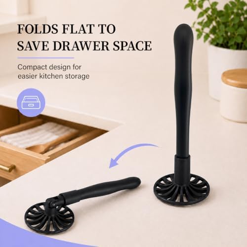 Potato Masher for Nonstick Pans, Foldable Nylon Kitchen Tool, Black
