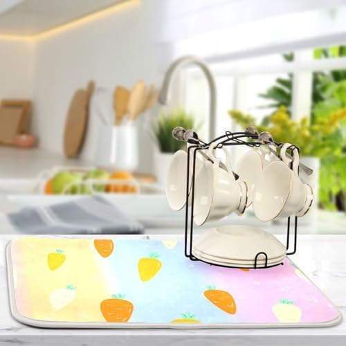 OTVEE Cute Carrot Art Dish Drying Mat for Kitchen Counter Absorbent
