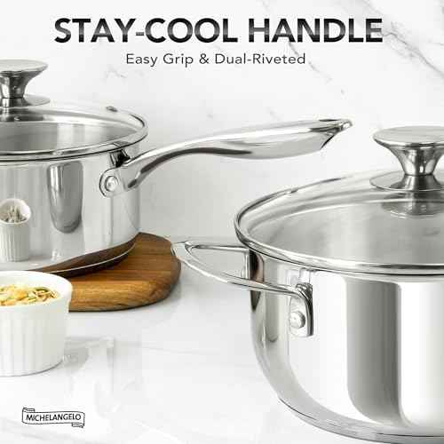 MICHELANGELO Stainless Steel Pot Set with Lids 1QT & 2QT & 3QT, Stainless Steel Saucepan Set 6pcs, 18/10 Induction Saucepans, Induction Compatible, Dishwasher Safe