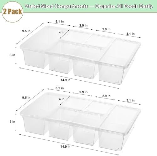 Taiuloo 2 Pack Divided Veggie Tray with Lid, Salad Bar Containers for