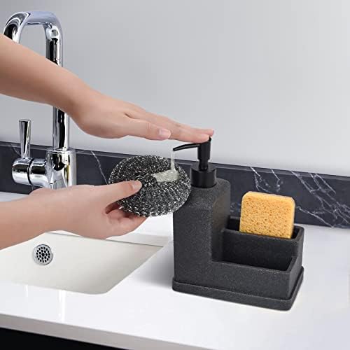 Dish Soap Dispenser with Sponge Holder, 3-in-1, Black