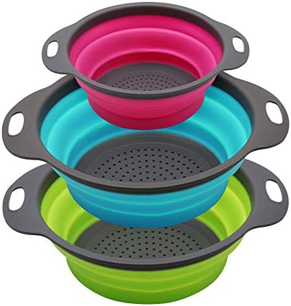 Qimh Collapsible Colander Set of 3 Round Silicone Kitchen Strainer Set
