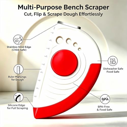 Multi-Purpose Dough Scraper Bench Scraper: 5-in-1 Flexible Bowl