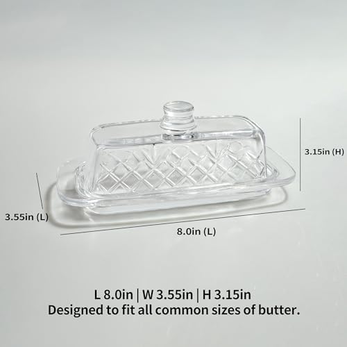 Clear Glass Butter Dish with Lid, Covered Crystal Butter Stick Holder