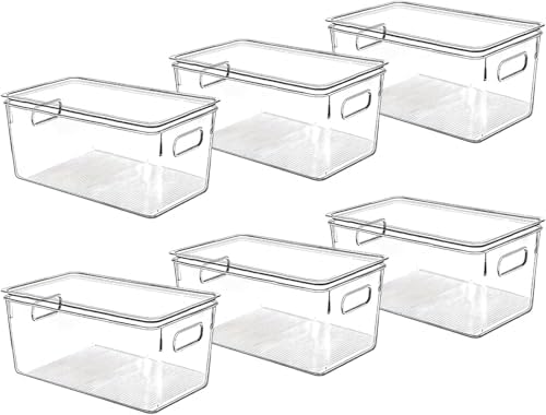 Clear Plastic Storage Bins with Lids, Perfect for Kitchen Organization or Pantry Organization and Storage, Stackable Fridge Organizer Bins, Storage Containers for Organizing, Cabinet Organizers