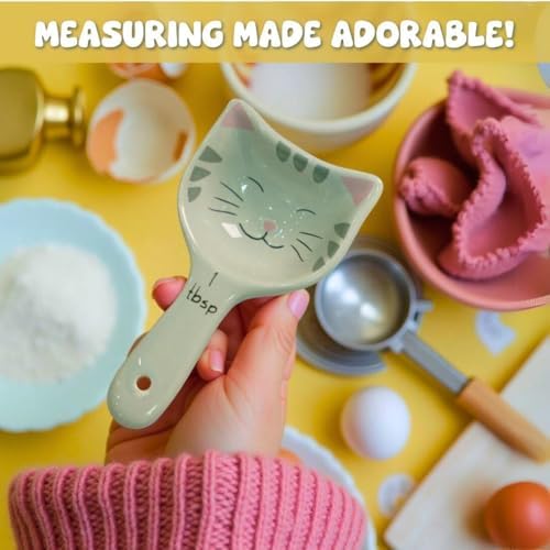 Cat Measuring Spoons Set of 4, Ceramic Baking Kitchen Gifts for Women